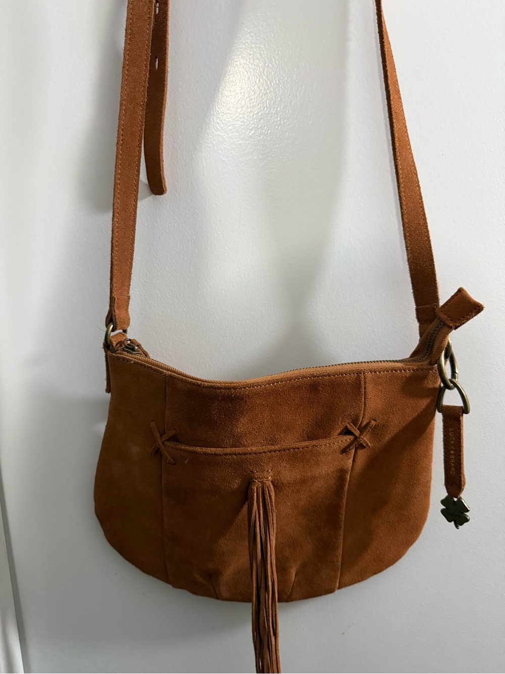 Lucky Brand Suede Crossbody in Cognac